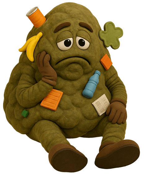 Land Phil mascot sitting and frowning