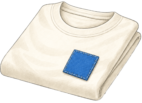 Illustration of a white shirt with a blue patch