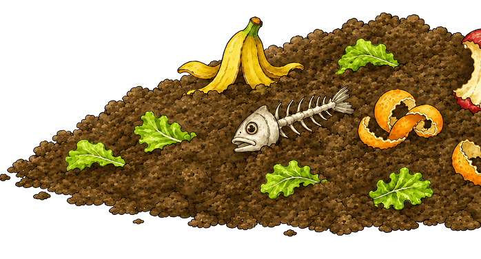 Illustration of food scraps in a pile of compost