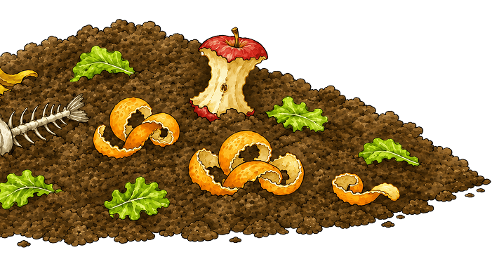Illustration of food scraps in a composting pile